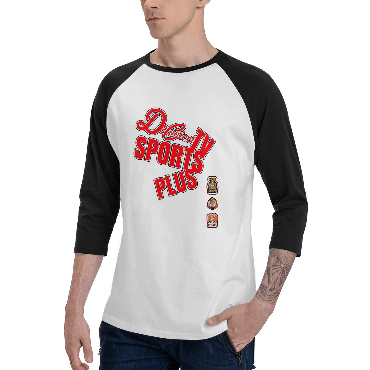 Deconicci Sports Plus Vintage 80s sports fan, couch potato, Lounge Around Long Sleeve.