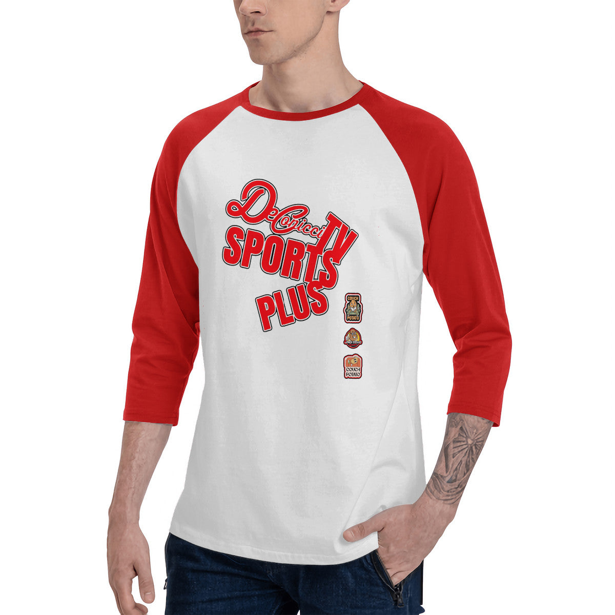 Deconicci Sports Plus Vintage 80s sports fan, couch potato, Lounge Around Long Sleeve.