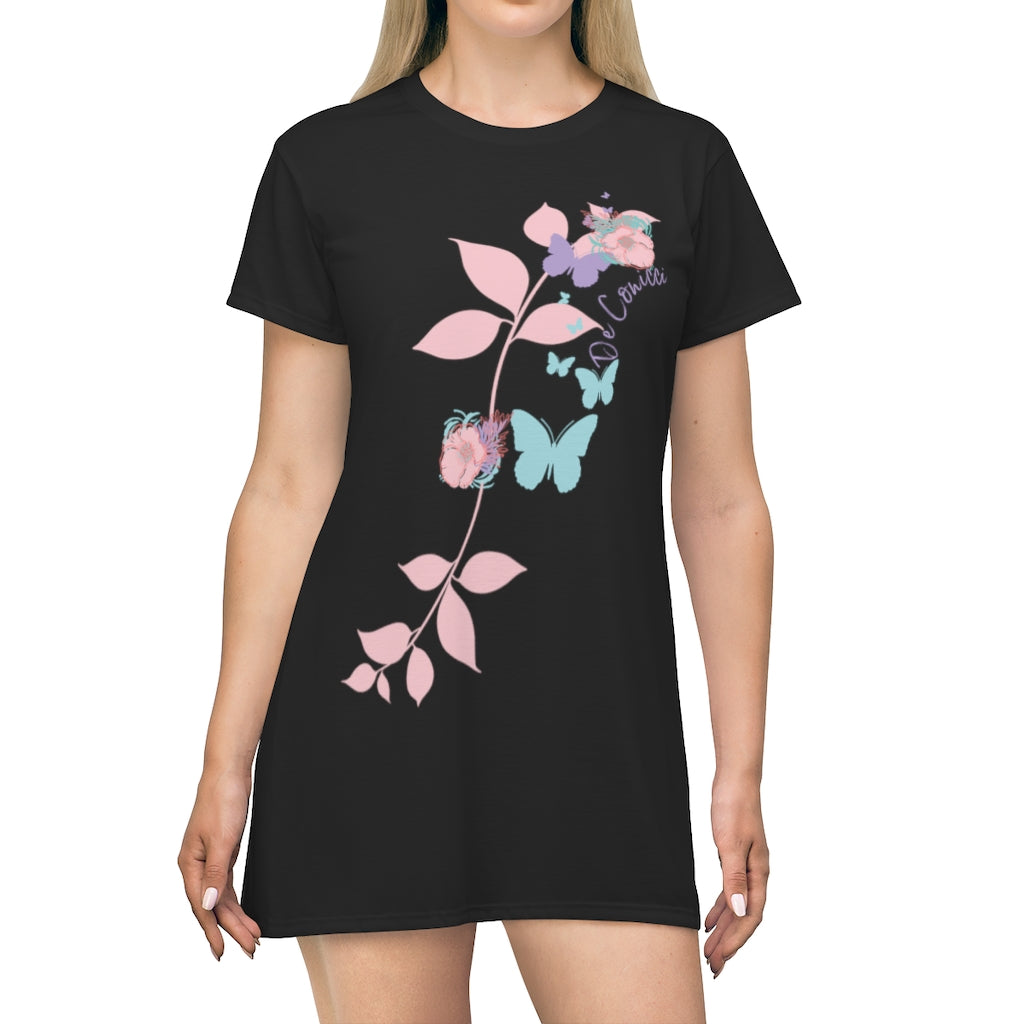 Beautiful Black T-Shirt Dress With Hearts Through Time Logo