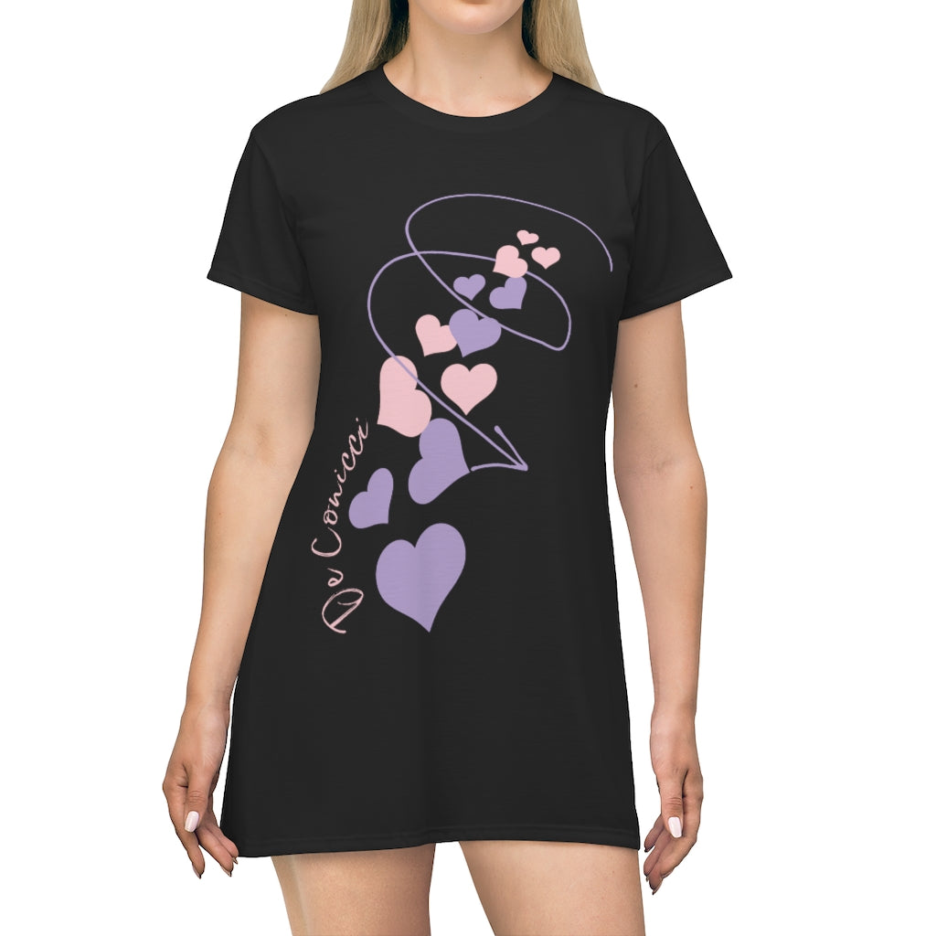 Beautiful Black De Conicci T-Shirt Dress With Hearts Through Time Logo