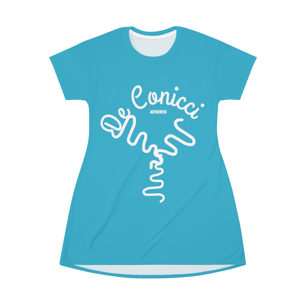 Beautiful Water Blue T-Shirt Dress With De Conicci Authentic Logo