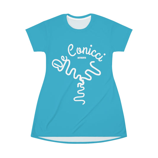 Beautiful Water Blue T-Shirt Dress With De Conicci Authentic Logo