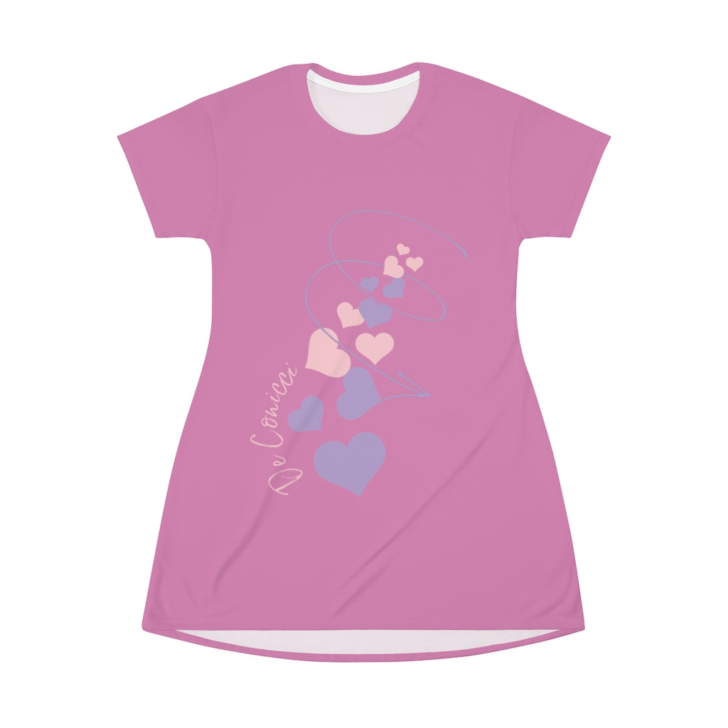 Beautiful Pink T-Shirt Dress With Hearts Through Time Logo