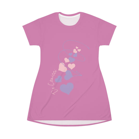 Beautiful Pink T-Shirt Dress With Hearts Through Time Logo