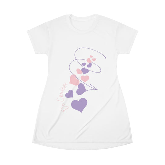 Beautiful White T-Shirt Dress With Hearts Through Time Logo