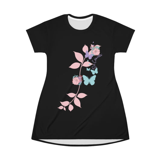 Beautiful Black T-Shirt Dress With Hearts Through Time Logo