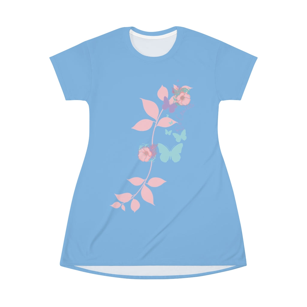 Beautiful Powder Blue T-Shirt Dress With Hearts Through Time Logo