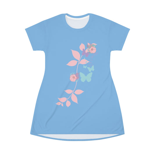 Beautiful Powder Blue T-Shirt Dress With Hearts Through Time Logo