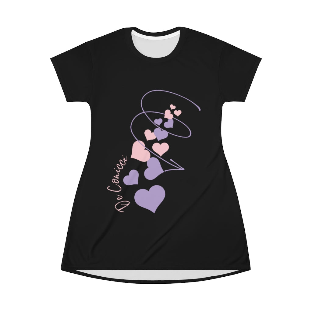 Beautiful Black De Conicci T-Shirt Dress With Hearts Through Time Logo