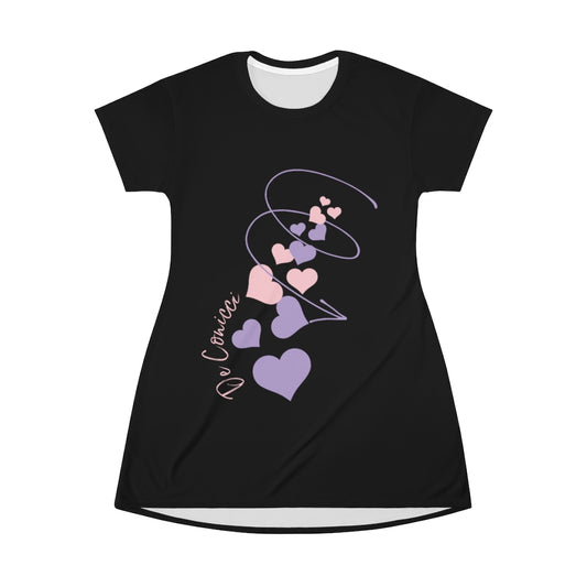Beautiful Black De Conicci T-Shirt Dress With Hearts Through Time Logo
