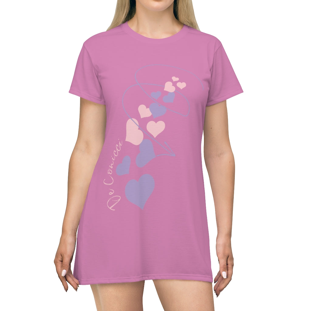 Beautiful Pink T-Shirt Dress With Hearts Through Time Logo