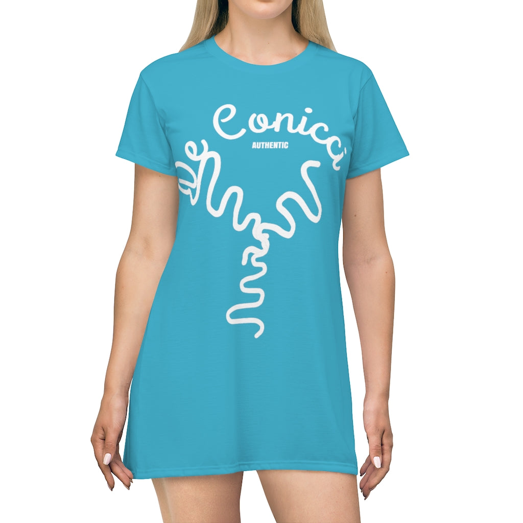 Beautiful Water Blue T-Shirt Dress With De Conicci Authentic Logo