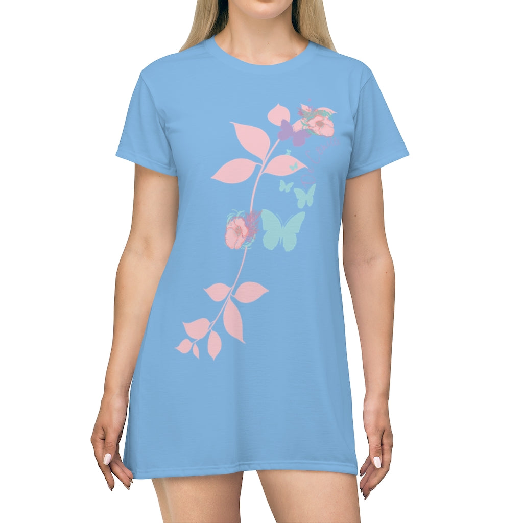 Beautiful Powder Blue T-Shirt Dress With Hearts Through Time Logo