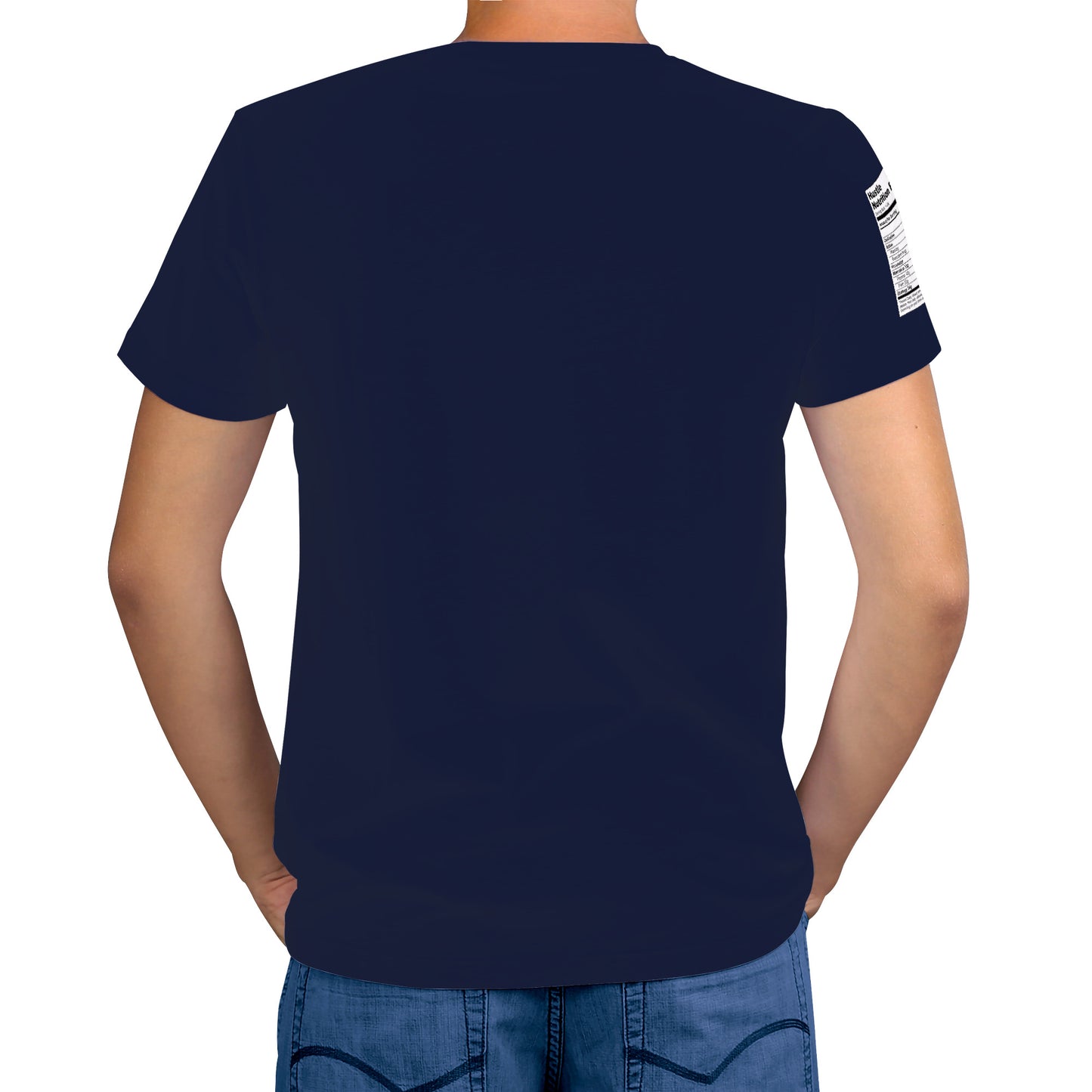 Humble Hustle short sleeve, with hustle nutrition facts on sleeve.