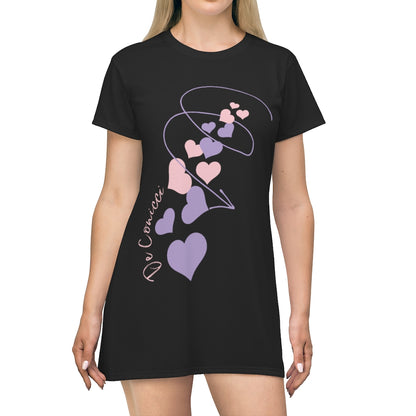 Beautiful Black De Conicci T-Shirt Dress With Hearts Through Time Logo