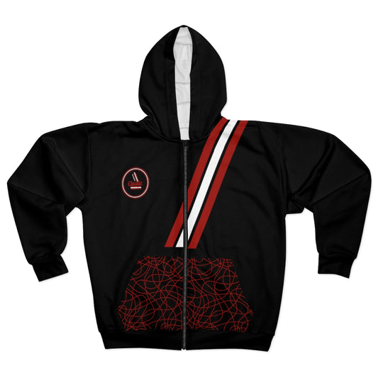 Red and black classic Zip Hoodie with pocket design