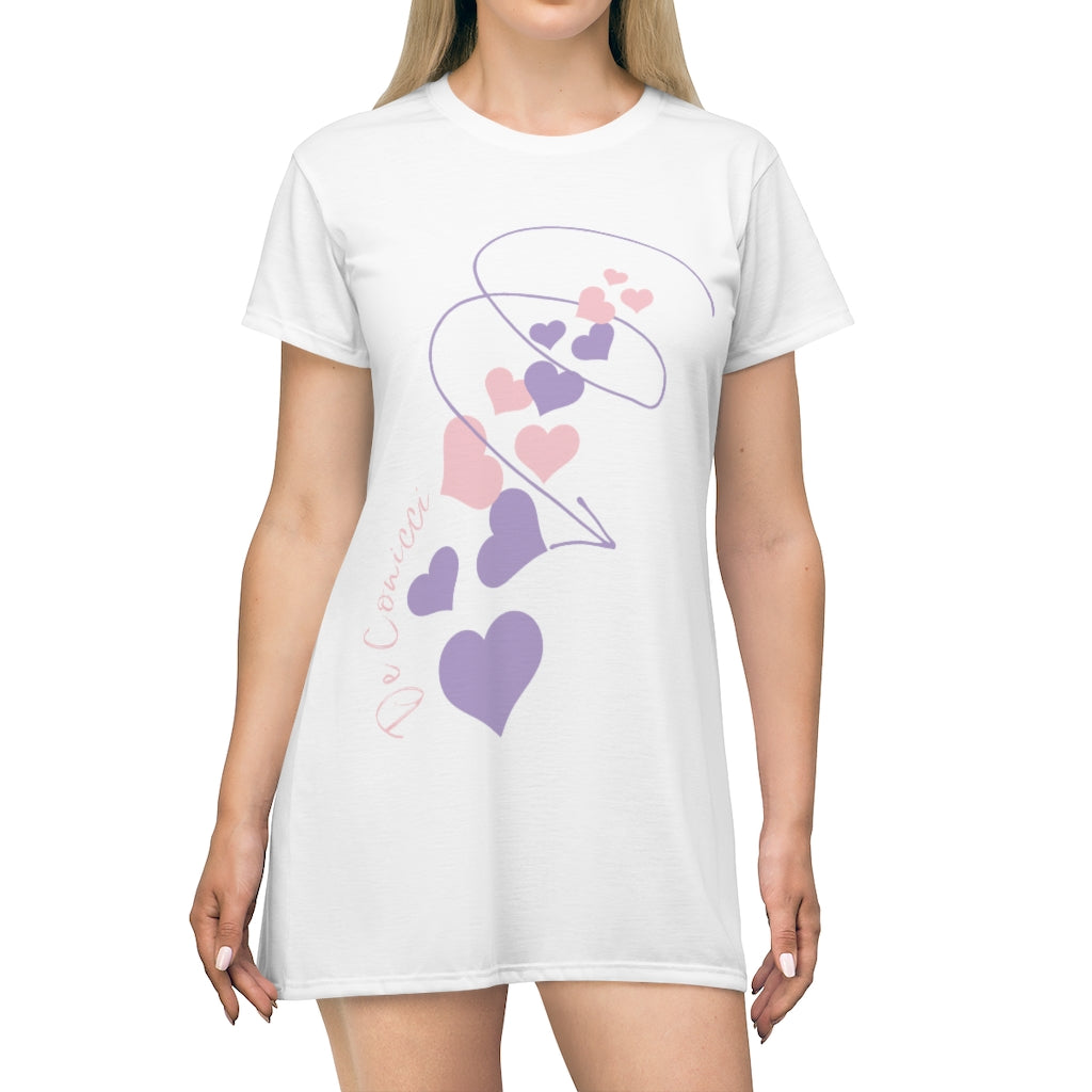 Beautiful White T-Shirt Dress With Hearts Through Time Logo